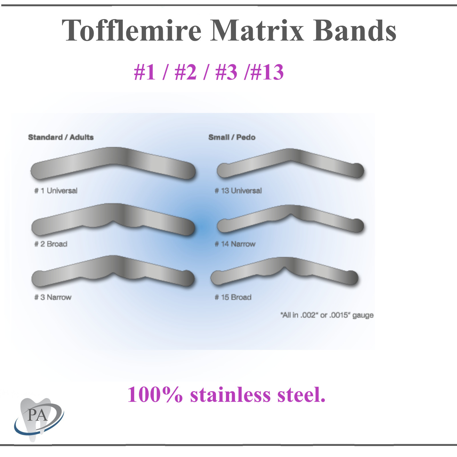 Dental Tofflemire Stainless Steel Matrix Bands #1, #2, #3, #4 – Upto 144/Pkg US