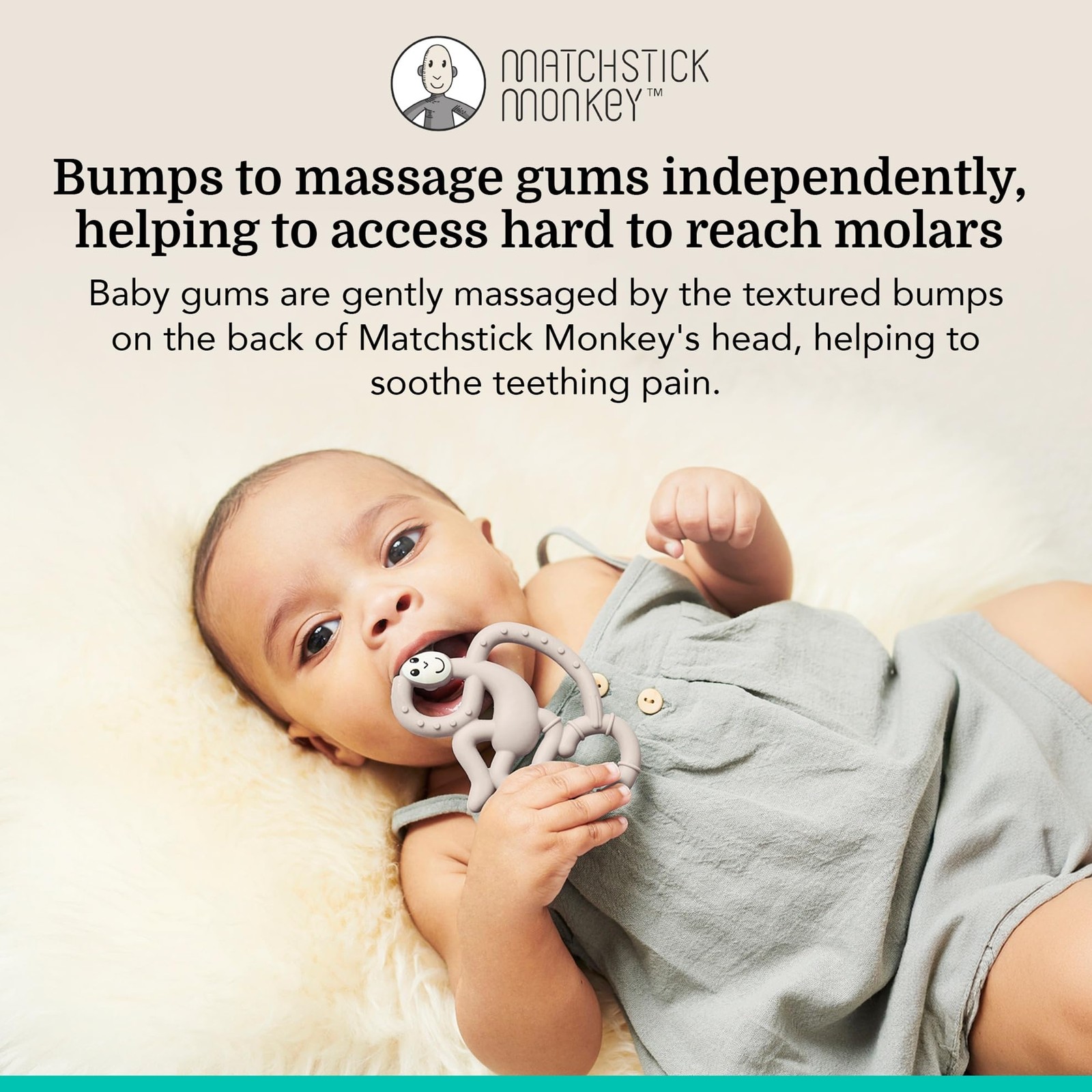 Matchstick Monkey Silicone Mini Teether & Gel Applicator – 3 – 12 Month, Grey