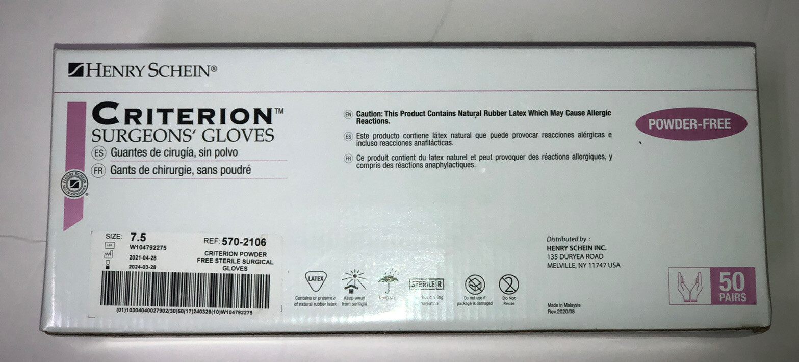 Henry Schein Criterion Surgeons Gloves – Powder Free – Sterile Latex – Size 7.5