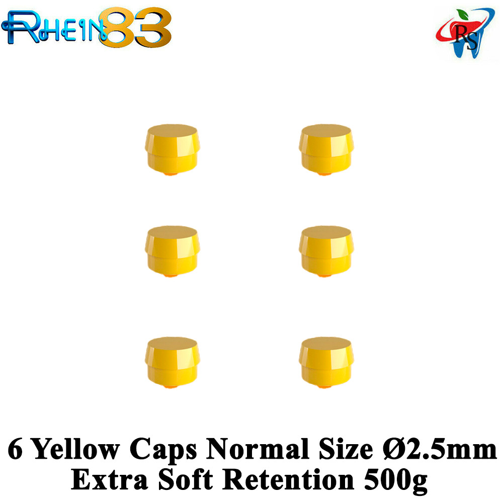 6 Dental Ball Attachment Home Use First Aid Silicone Normal Caps Ø2.5mm Yellow