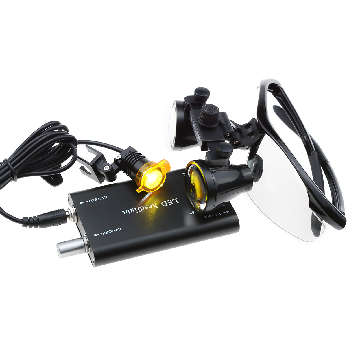 Dental 3W LEd Headlight with Filter + 3.5X Binocular Loupes Aluminum Box Black