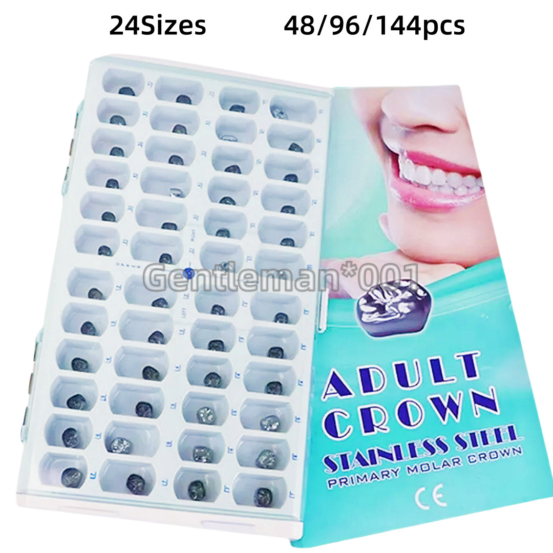 24Sizes Dental Primary Molar Teeth Crown Stainless Steel For Adult Temporary