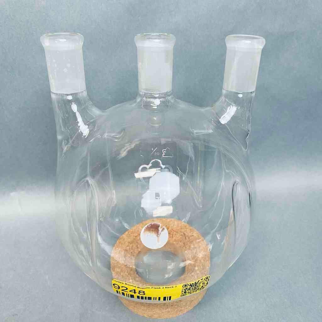 Kontes Round Bottom Flask 3 Neck 3000 ml Morton with 24/40 Joints Straight