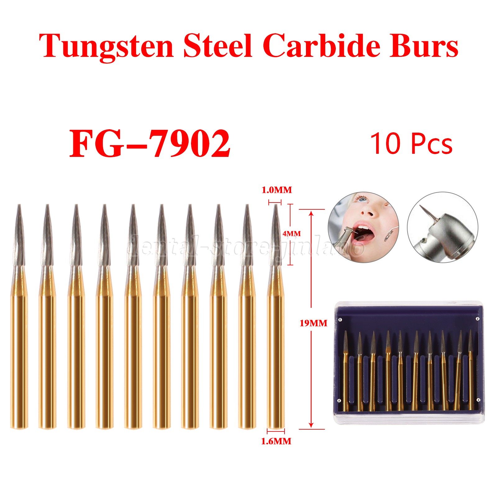 10 pcs Dental Tungsten Steel Carbide Burs FG 7902 for High Speed Handpiece