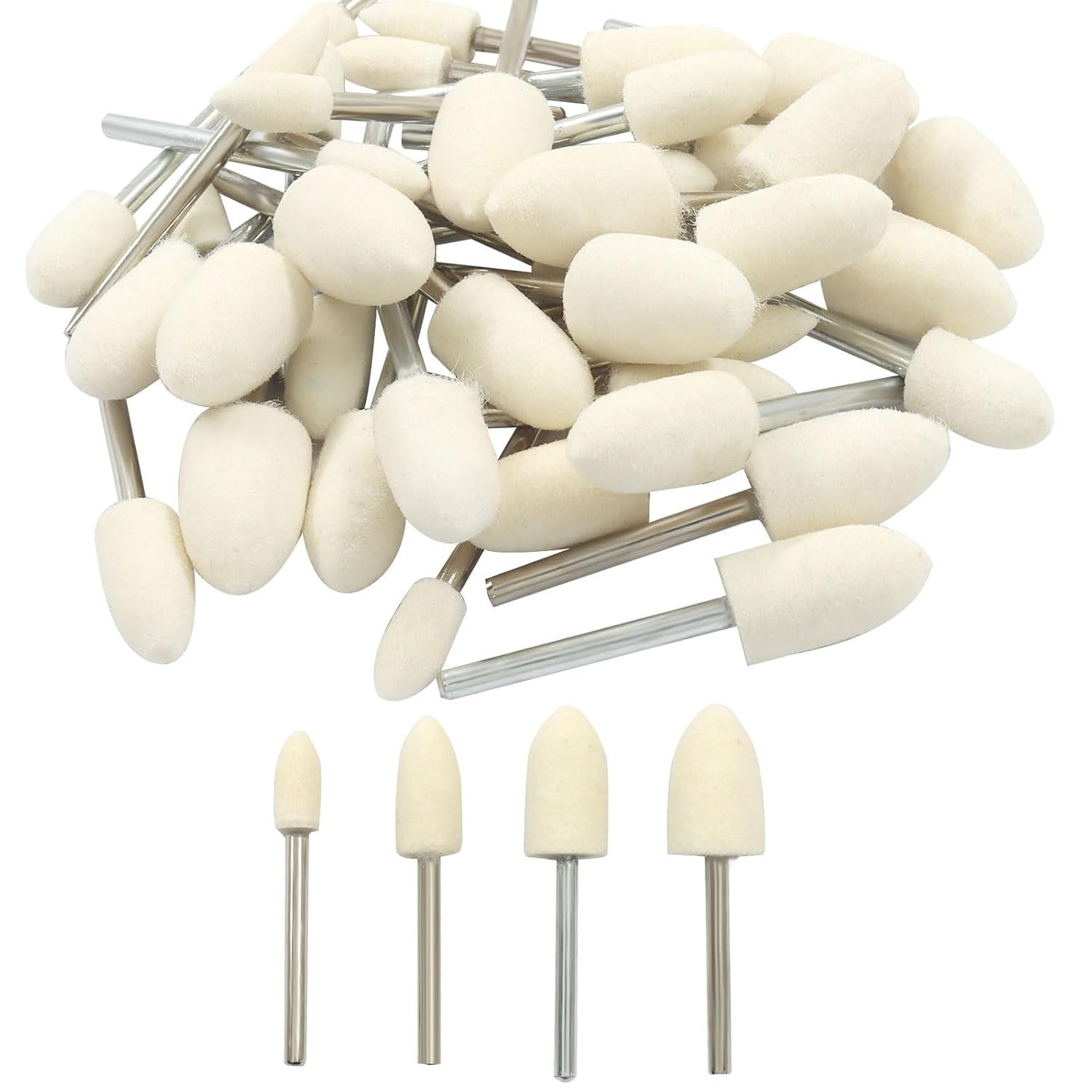 40 Pcs Bullet Shape Wool Polishing Bits, 1/8″ Shank Buffing Wool Felt