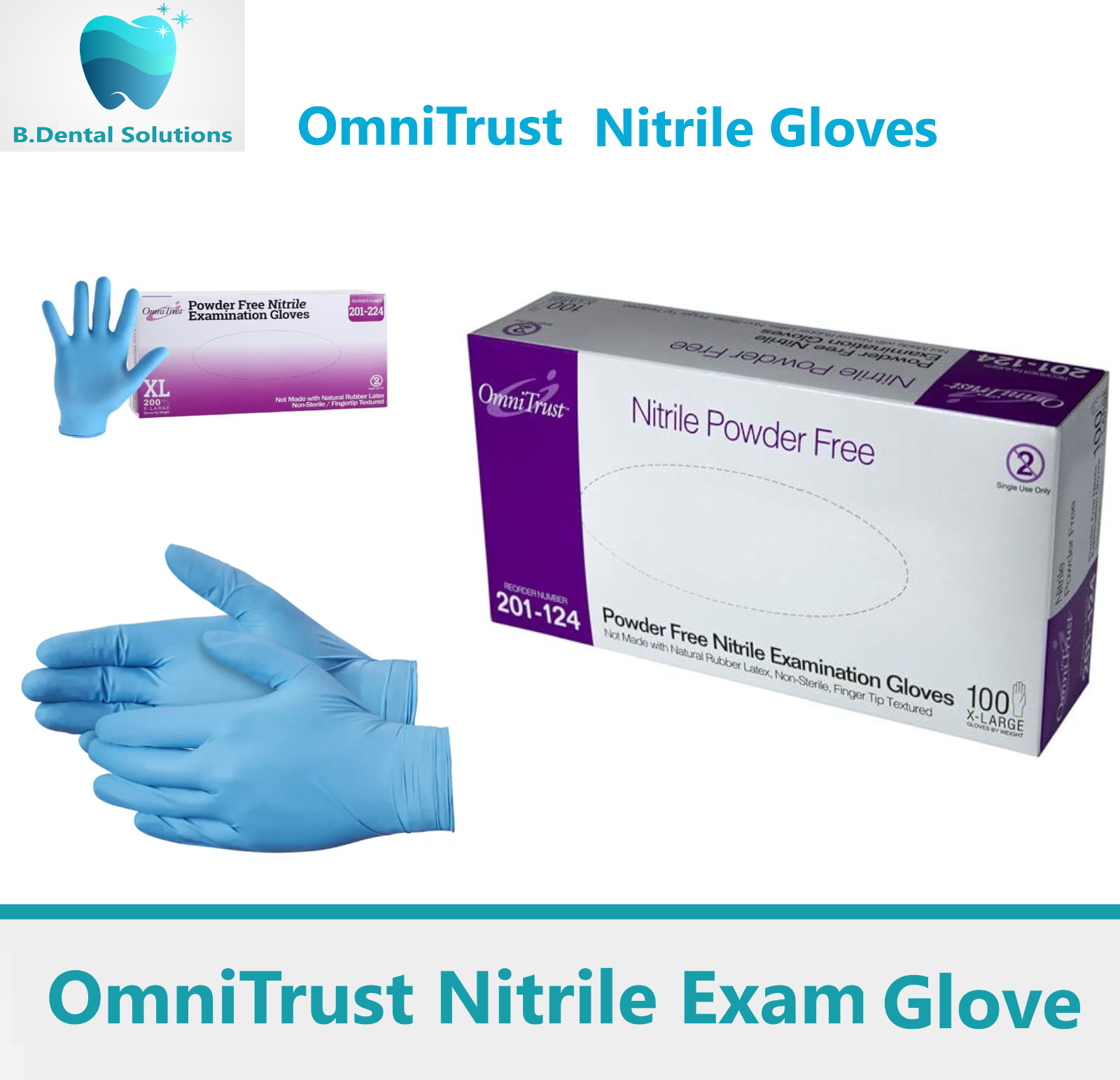 OMNITRUST NITRILE POWDER FREE EXAMINATION GLOVE 5.0g, X-Small, BLUE, 100/bx