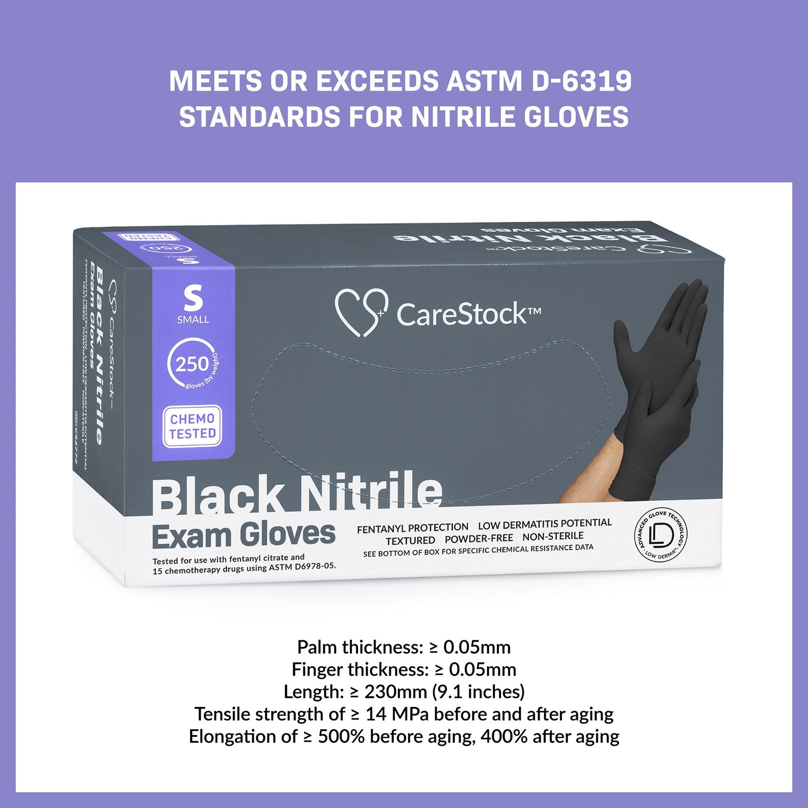 CareStock Nitrile Exam Glove Standard Cuff Length SMALL CS2772 2500 per Case
