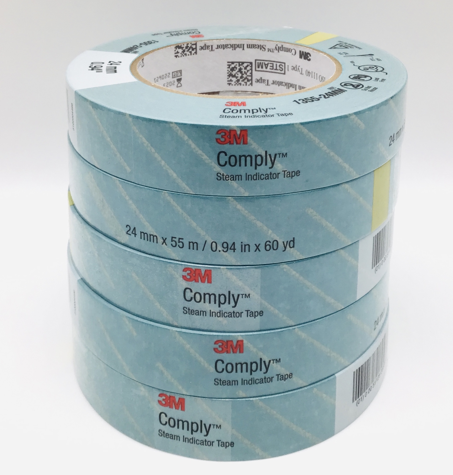 3M 1355-24MM Comply Steam Indicator Tape 0.94 in x 60 yd – LOT of 5 Rolls – NEW