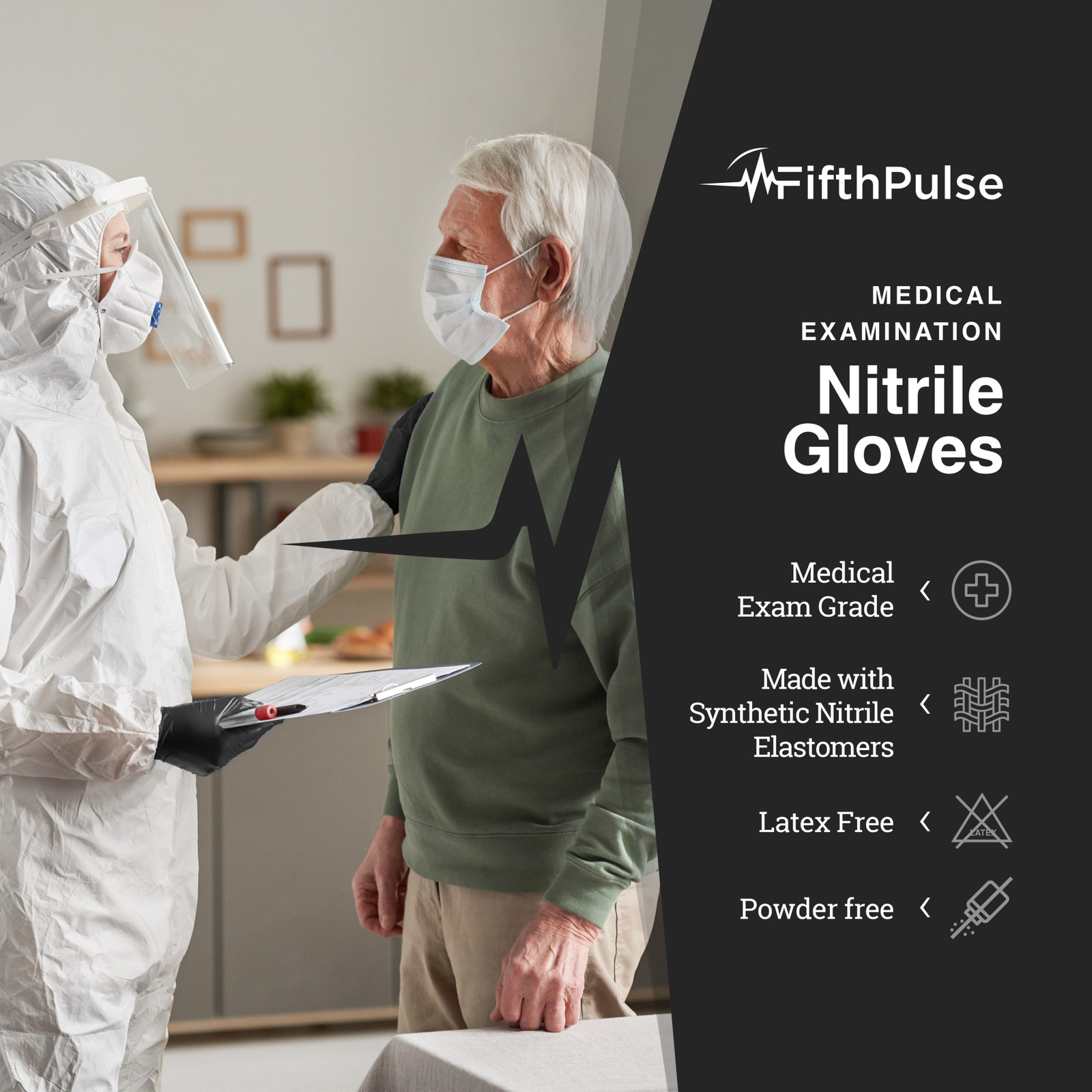 FifthPulse Nitrile Disposable Exam Gloves Powder Latex Free 100 Ct XS Black