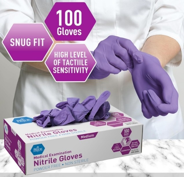 MedPride Powder-Free Nitrile Exam Gloves, Iris Blue, Medium, Box/100
