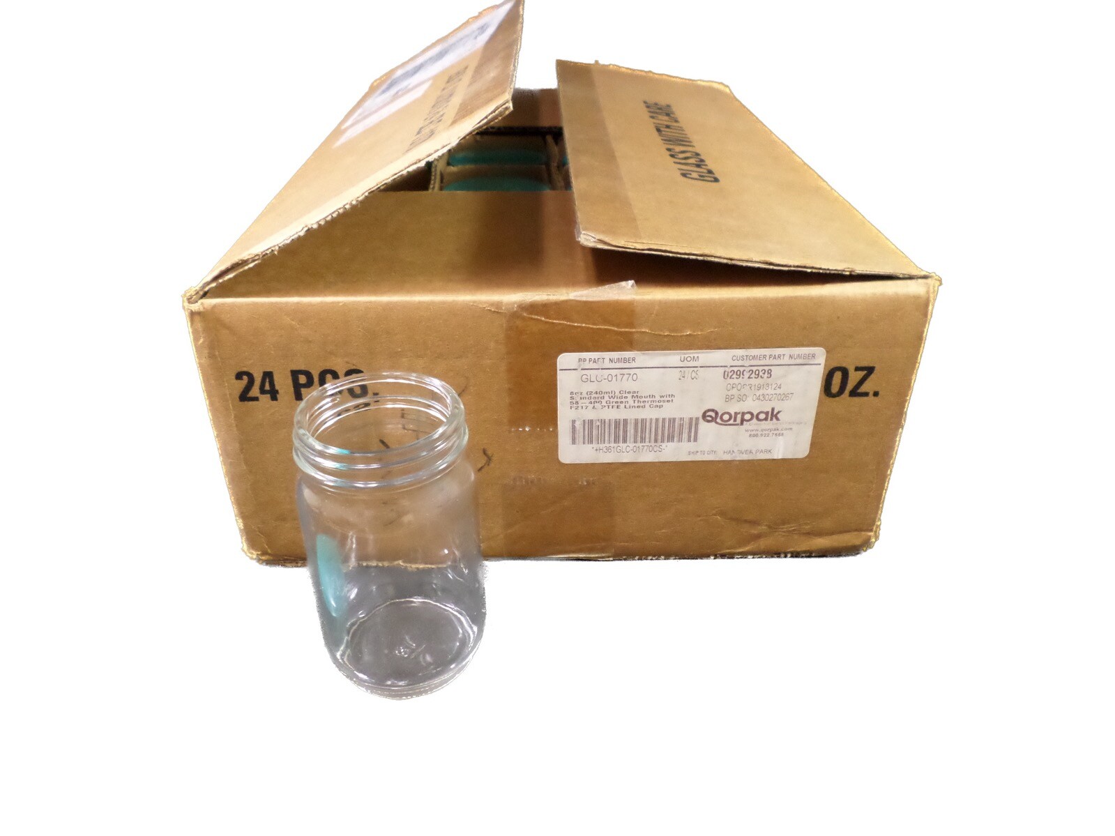 QORPAK 8oz Clear Standard Wide Mouth Bottle With Thermoset Cap GLC-01770 (24/cs)