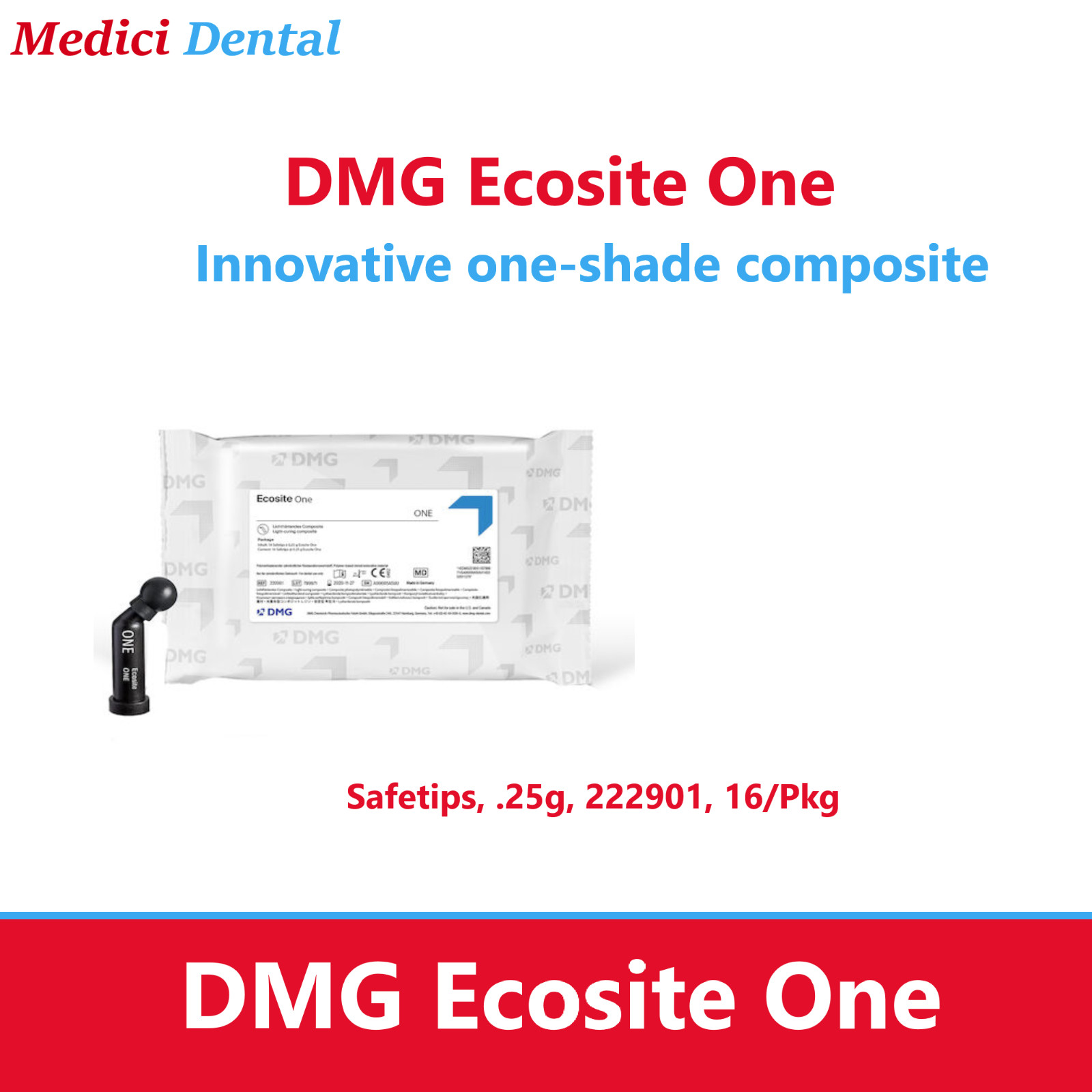 DMG Ecosite ONE universal Composite 16pk Safetips 222901 Light Cure Dental