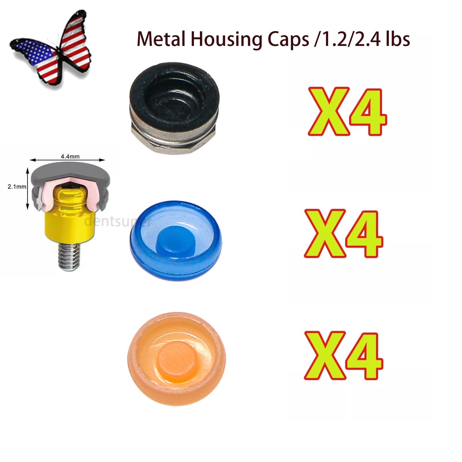 US Universal Overdenture Implant Retention Caps 1.2 lbs & 2.4 lbs/Metal Housing