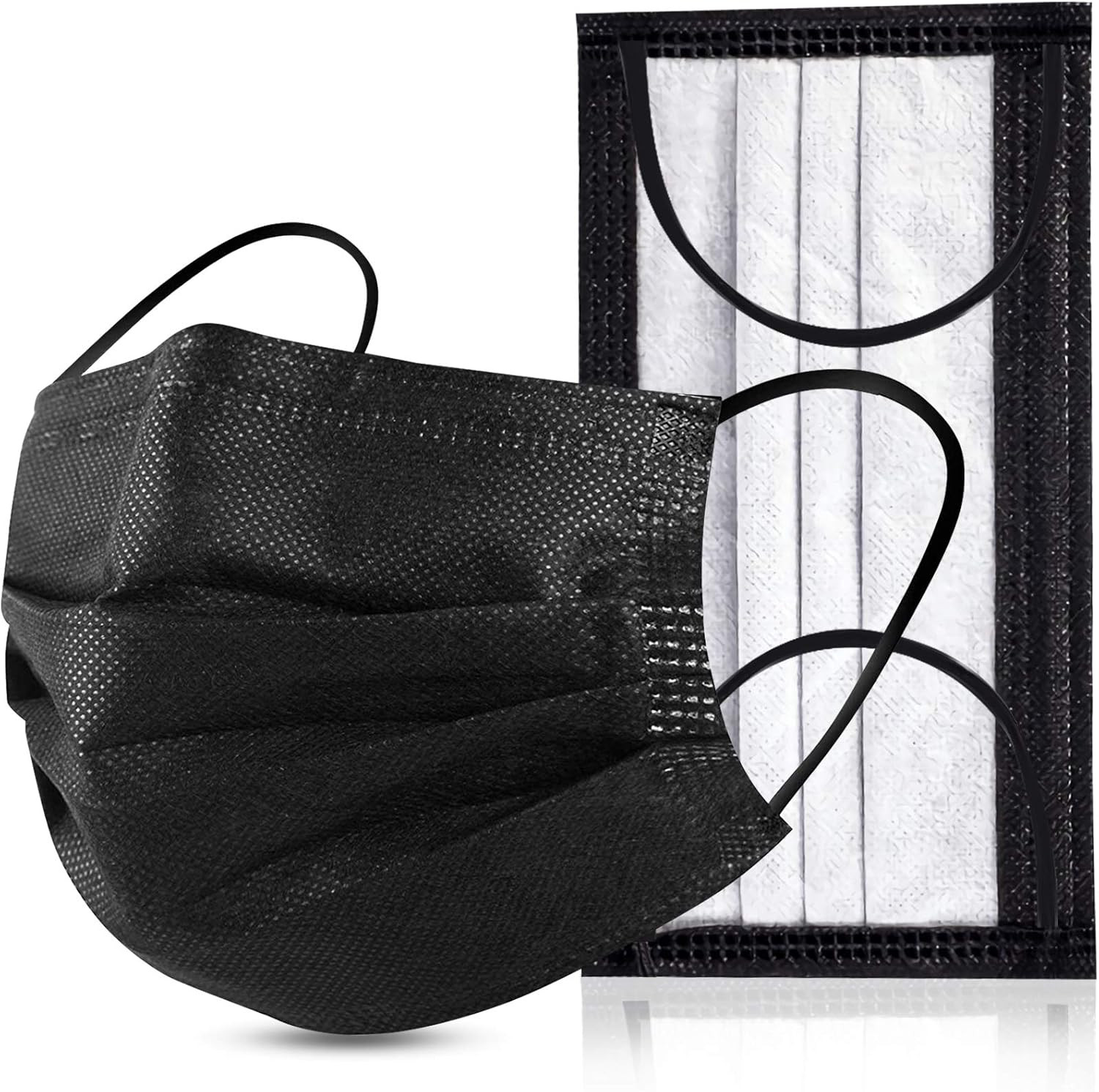 Black Disposable Face Masks 4 Layers Protection 50Pcs, Breathable Dust Mask Mout