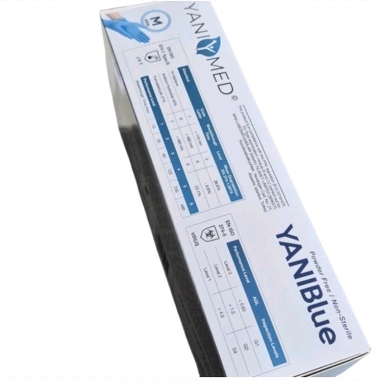 4 YANIBlue Salon/Examination Essentials Blue Nitrile Gloves, 100 a Box-Medium.