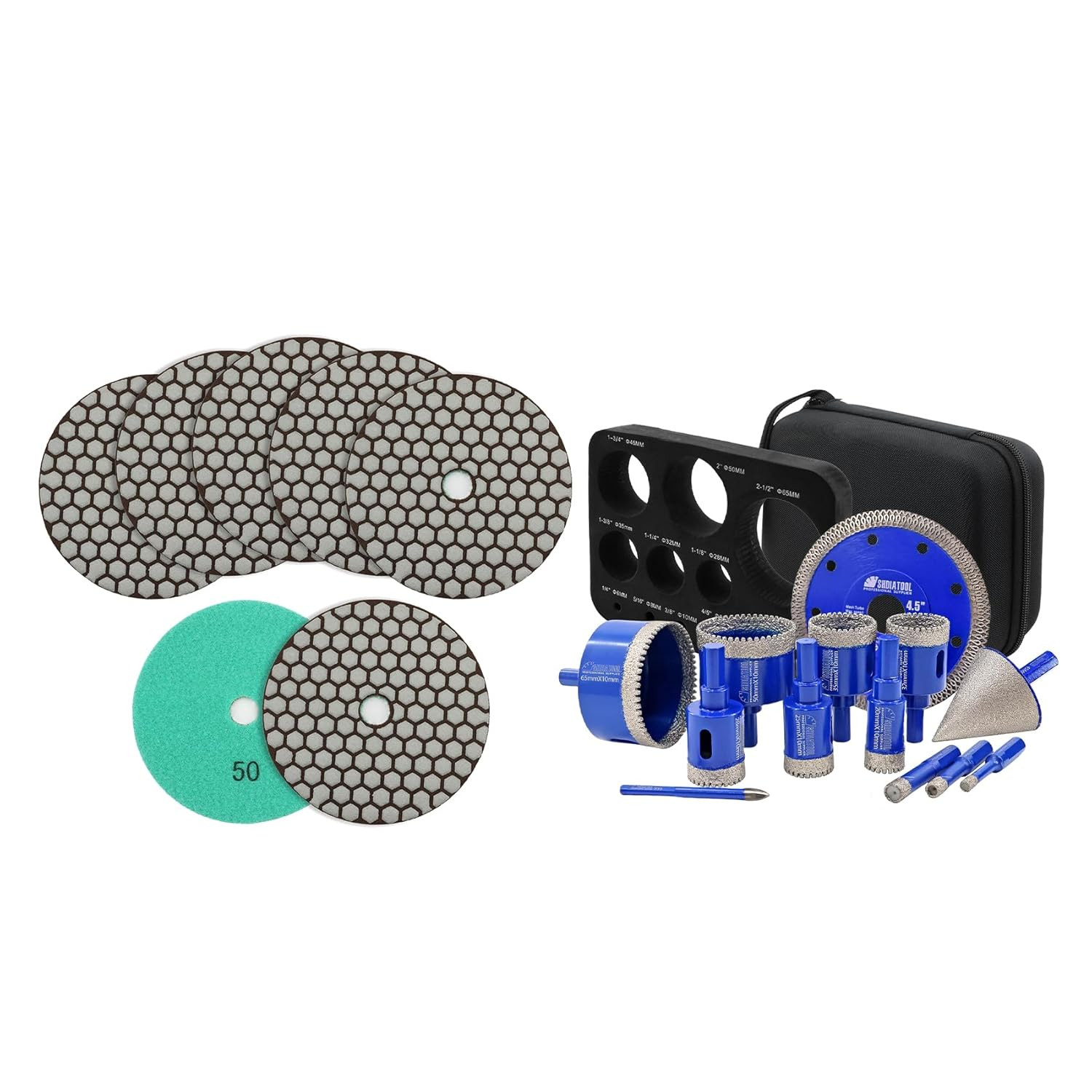 5″ Dry Diamond Polishing Pads Grit 50 for Granite & Marble – 7 Pack