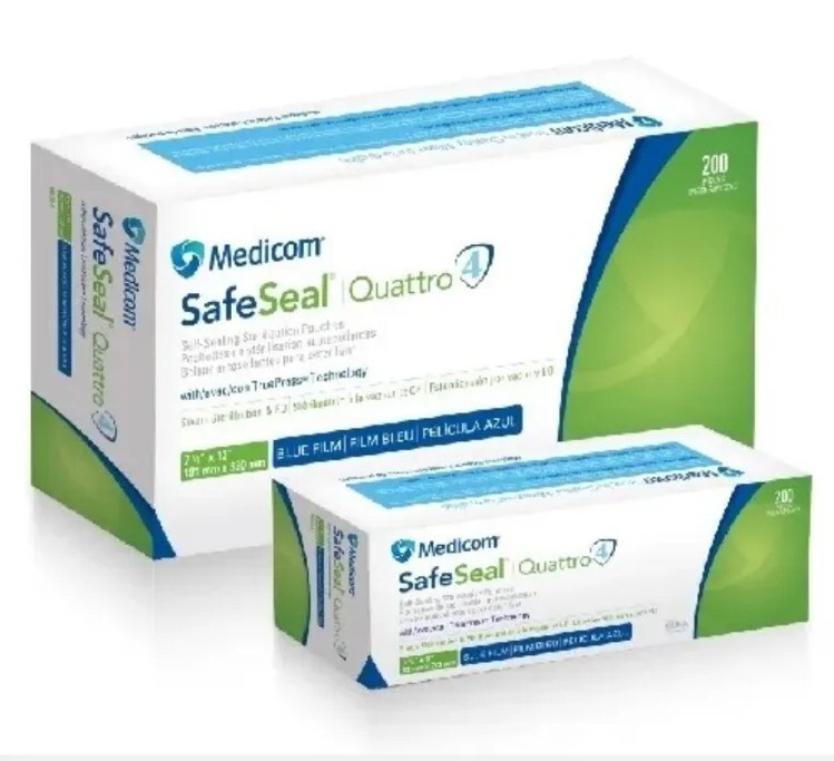 MEDICOM Safeseal Quattro Sterilization Pouch 2 1/4 x 4 Blue film 200 pcs/ box US