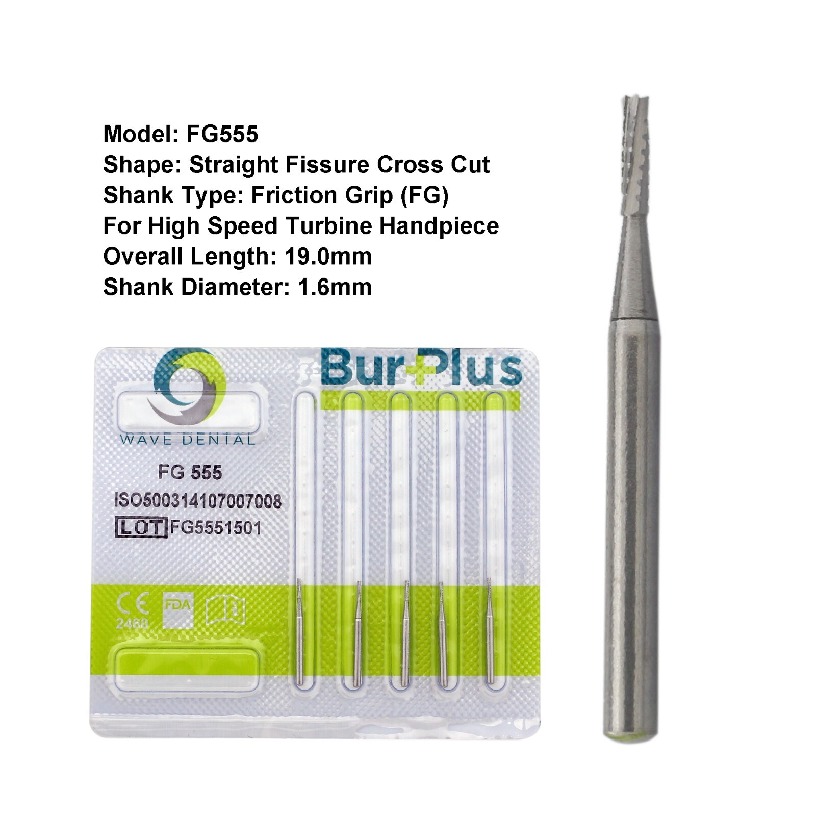 Wave Dental Carbide Burs High Speed FG 556 557 557L 558 Straight Fissure 1.6mm