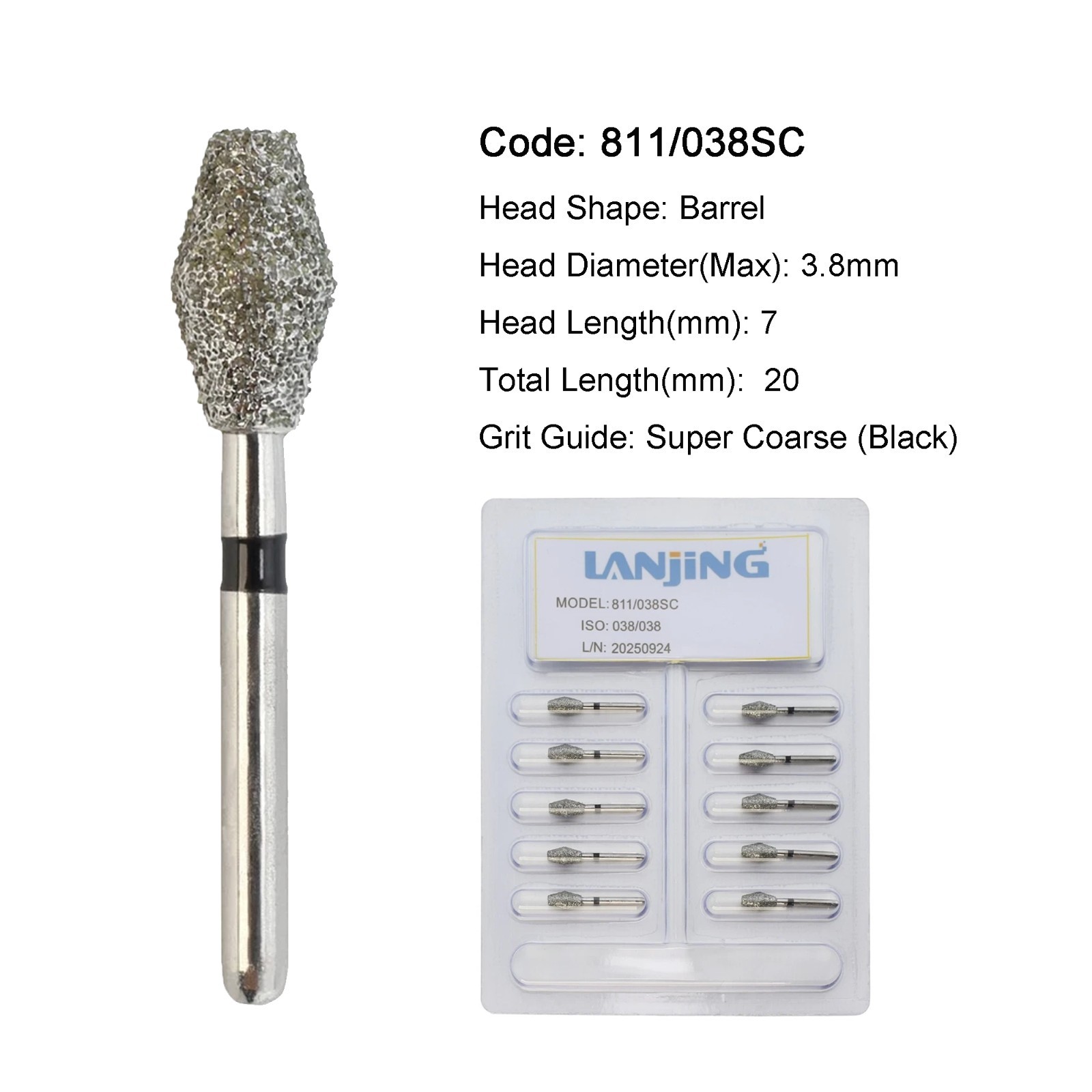Dental Diamond Burs FG Egg Football Barrel Super Coarse Fine Grit High Speed Bur