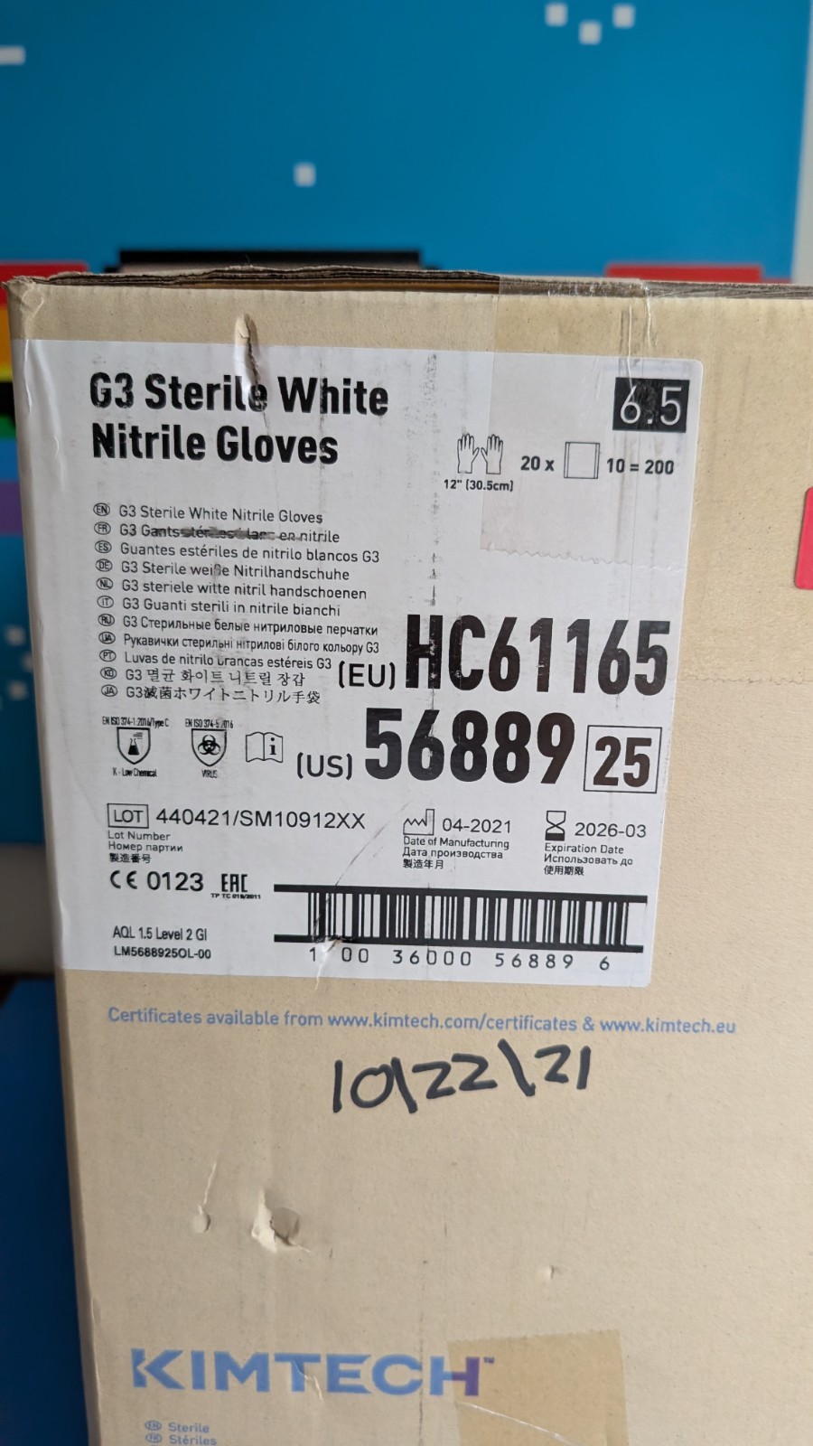 200 pairs KIMTECH G3 Sterile White Nitrile Gloves #56889 Size 6.5 expires 03/26