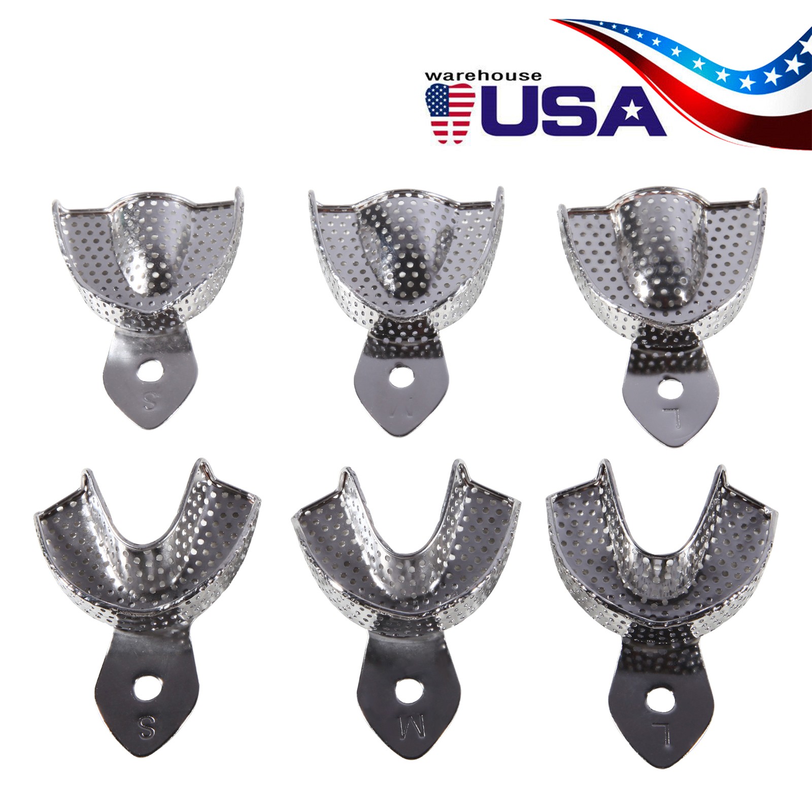 Dental Autoclavable Metal Impression Trays Stainless Steel Upper + Lower Choose