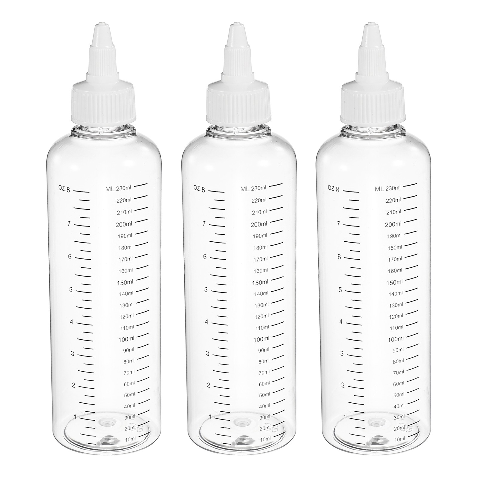 3 Pcs 230ml (8oz) Plastic Dispensing Bottle with Twist Cap, Transparent/White