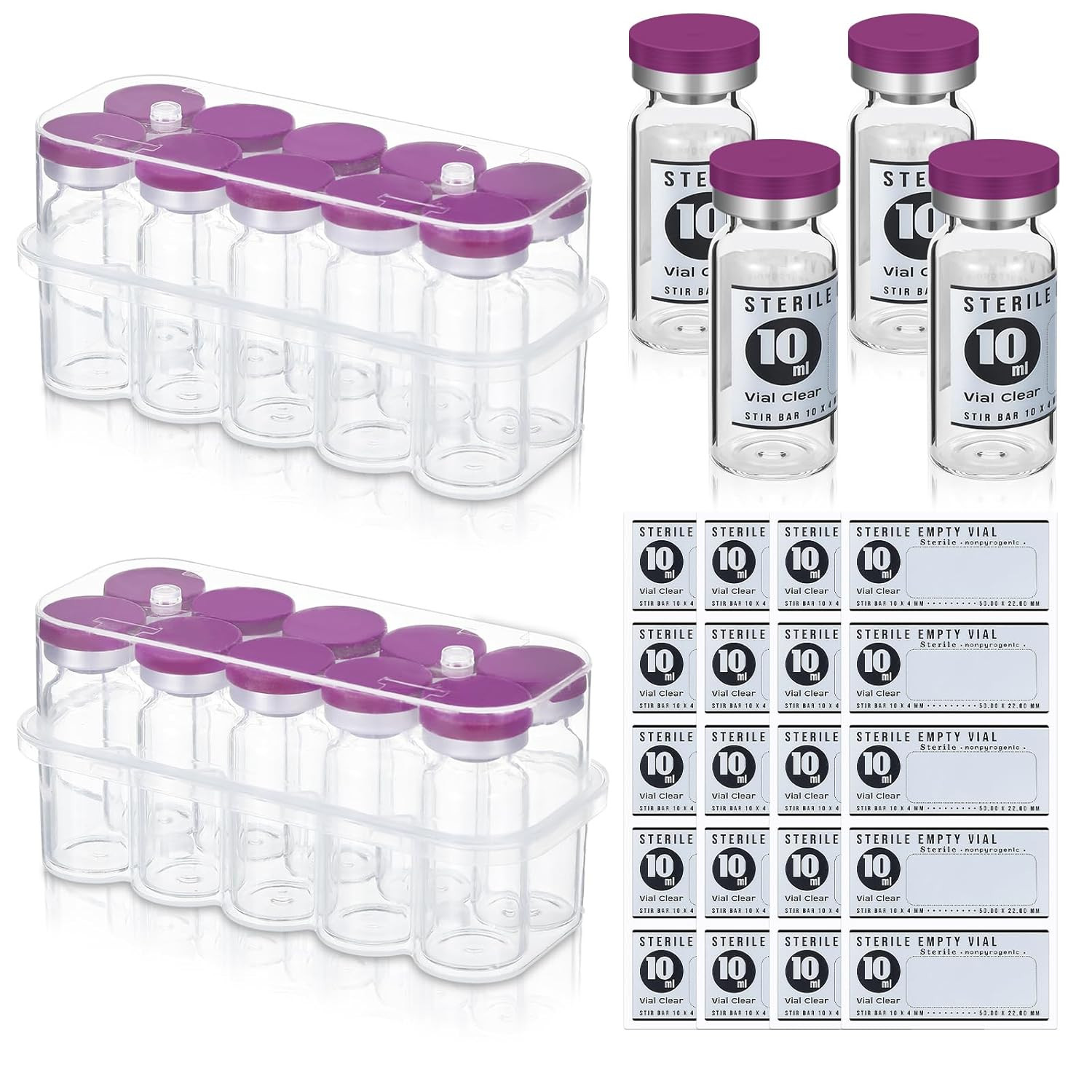 20 Pcs 10Ml Sealed Sterile Empty Vials with Self Healing Injection Port Glass Pe