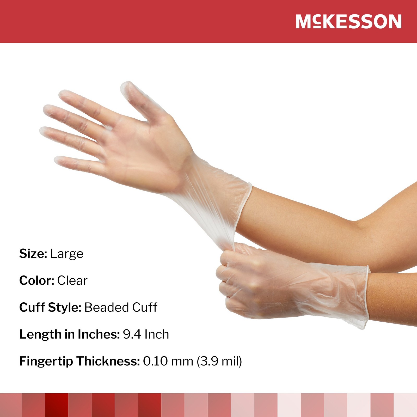 McKesson Confiderm Vinyl Exam Glove Standard Cuff Length LARGE 50 per Box
