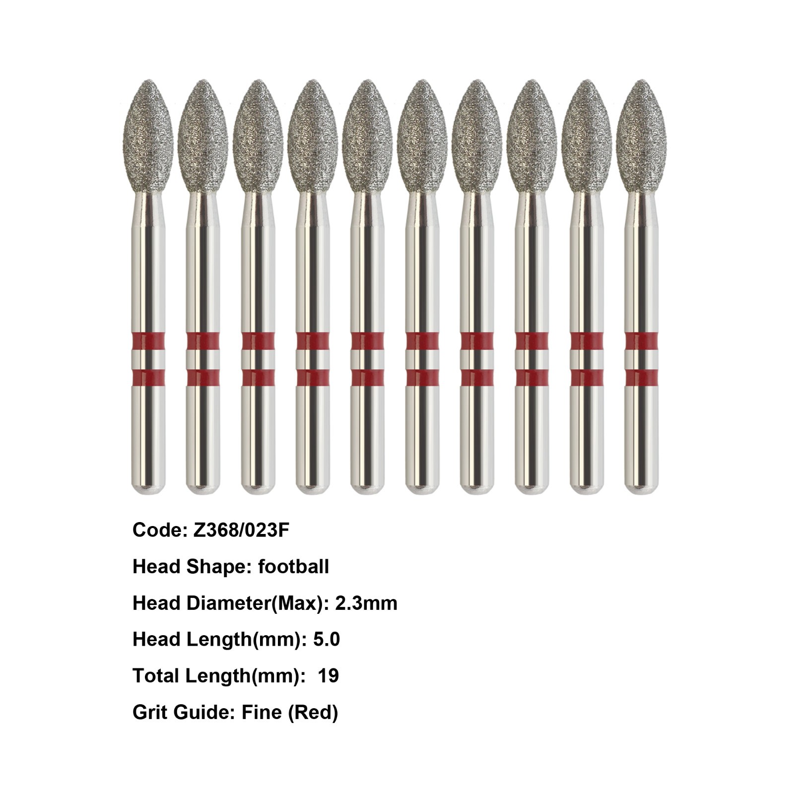 Zirconia Diamond Burs Friction Grip Egg Football Ball Round End Taper Cylinder