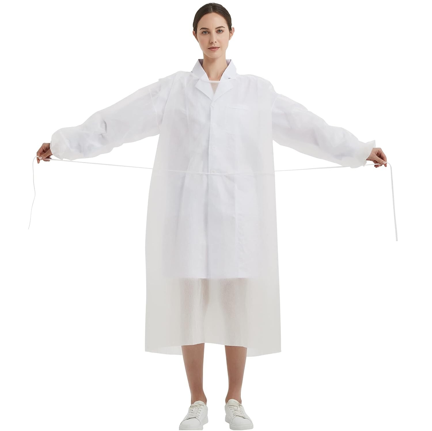 White Disposable Isolation Gown – Large, Knee-Length, 11.81″ W x 15.74″ L x