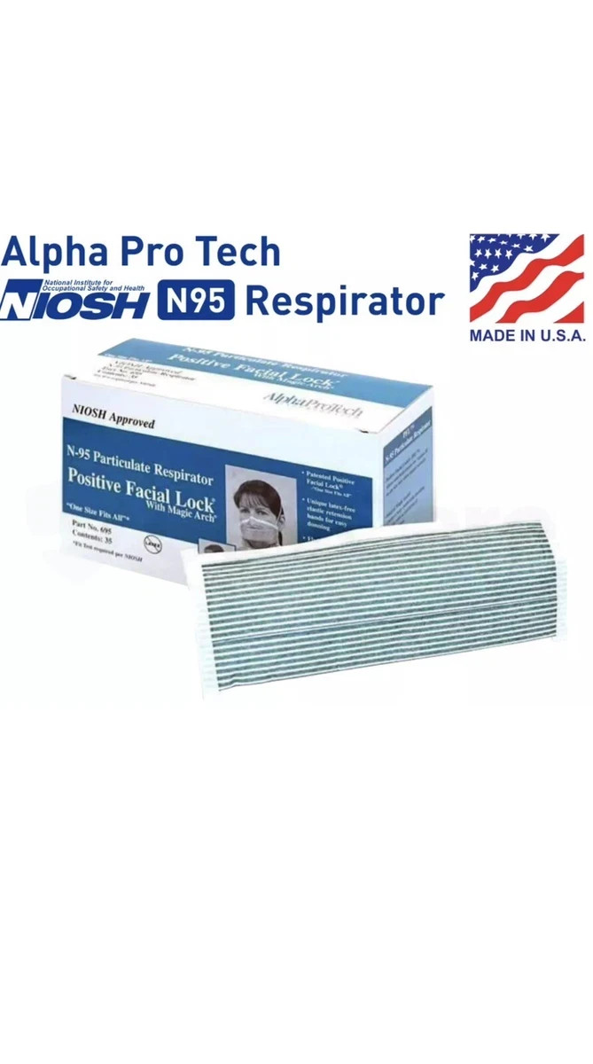 Alpha Protech N95 respirator NIOSH approved – Box of 35 Face Masks – Made in USA