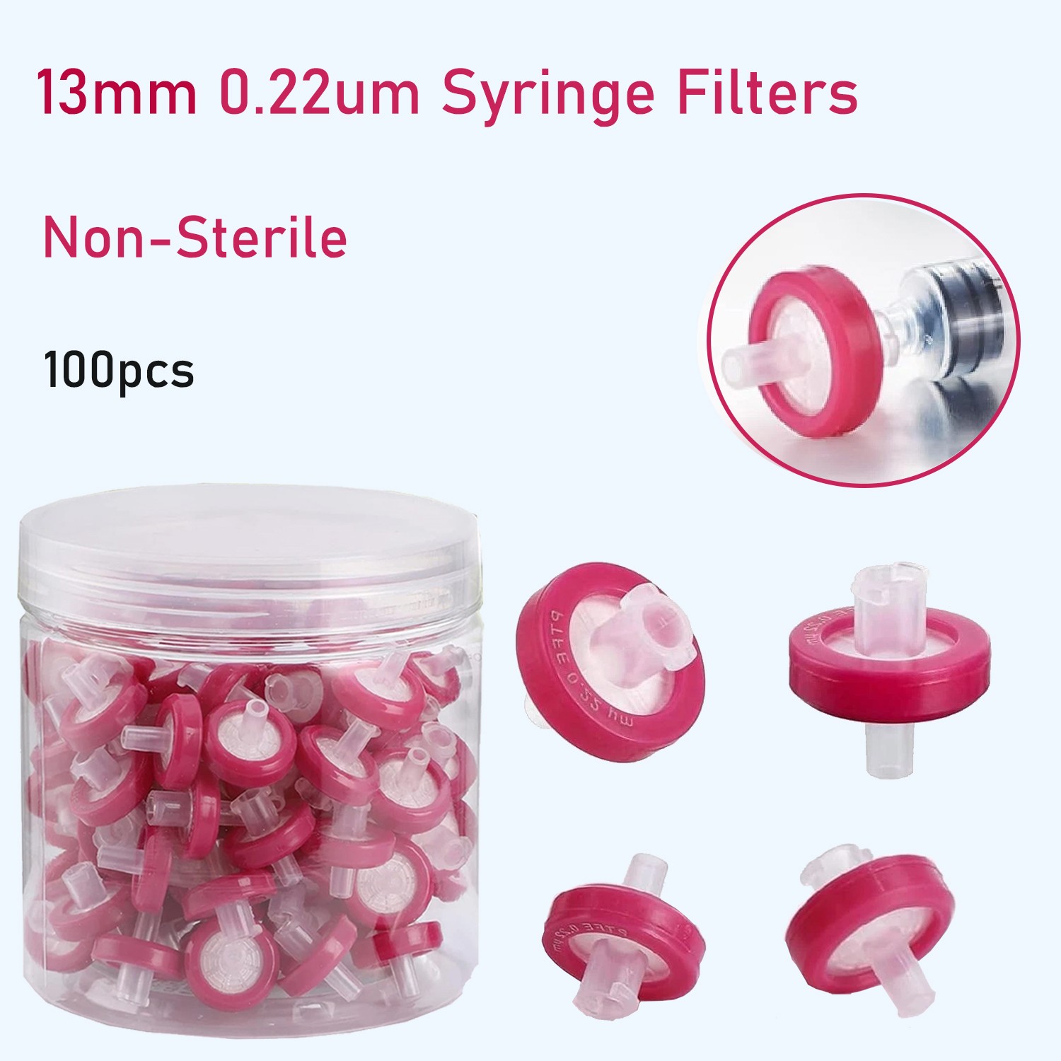 300pcs Syringe Filter PTFE Membrane 13mm 0.22μm Size Biomed School No-Sterile