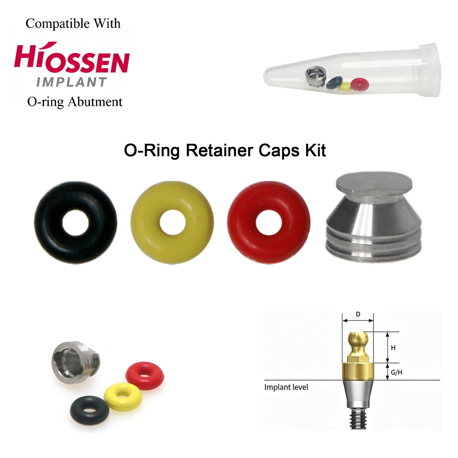 US Dental O-ring Retainer Caps Kit For Implant Osstem Ball Attachment Abutments