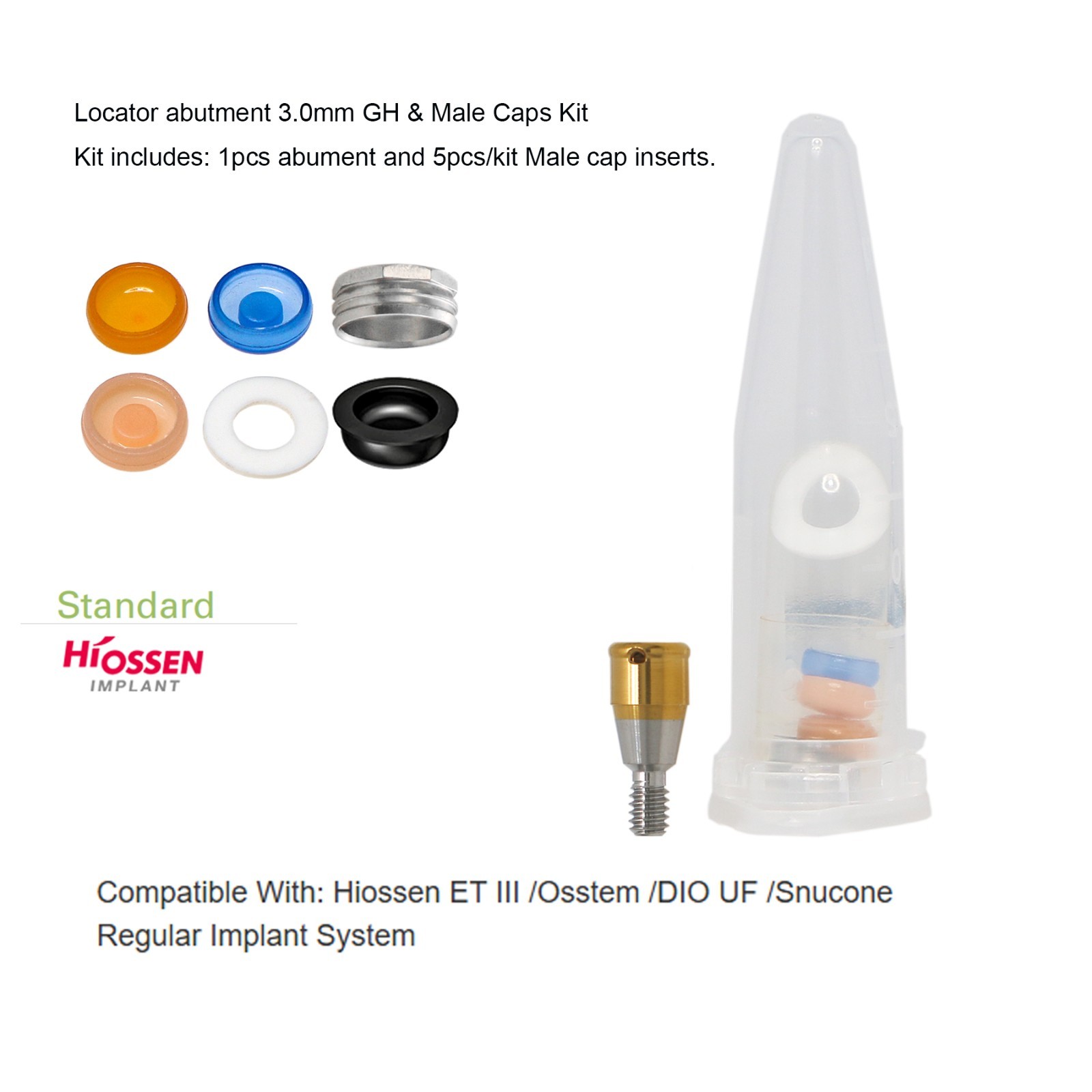 Hiossen Overdenture Locator Abutment Male Cap Inserts fits Oss Regular Implants