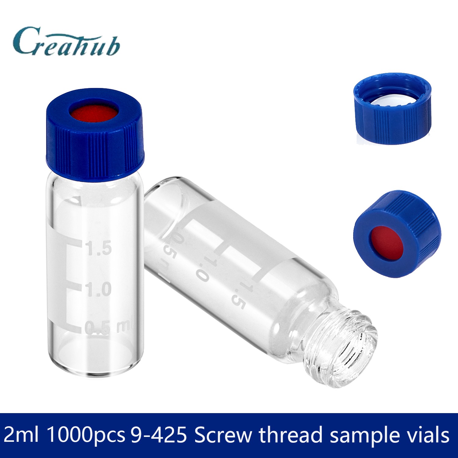 1000pcs Lab 2ml Autosampler Vials+Caps Clear Glass Bottle 9-425 Screw Thread Top