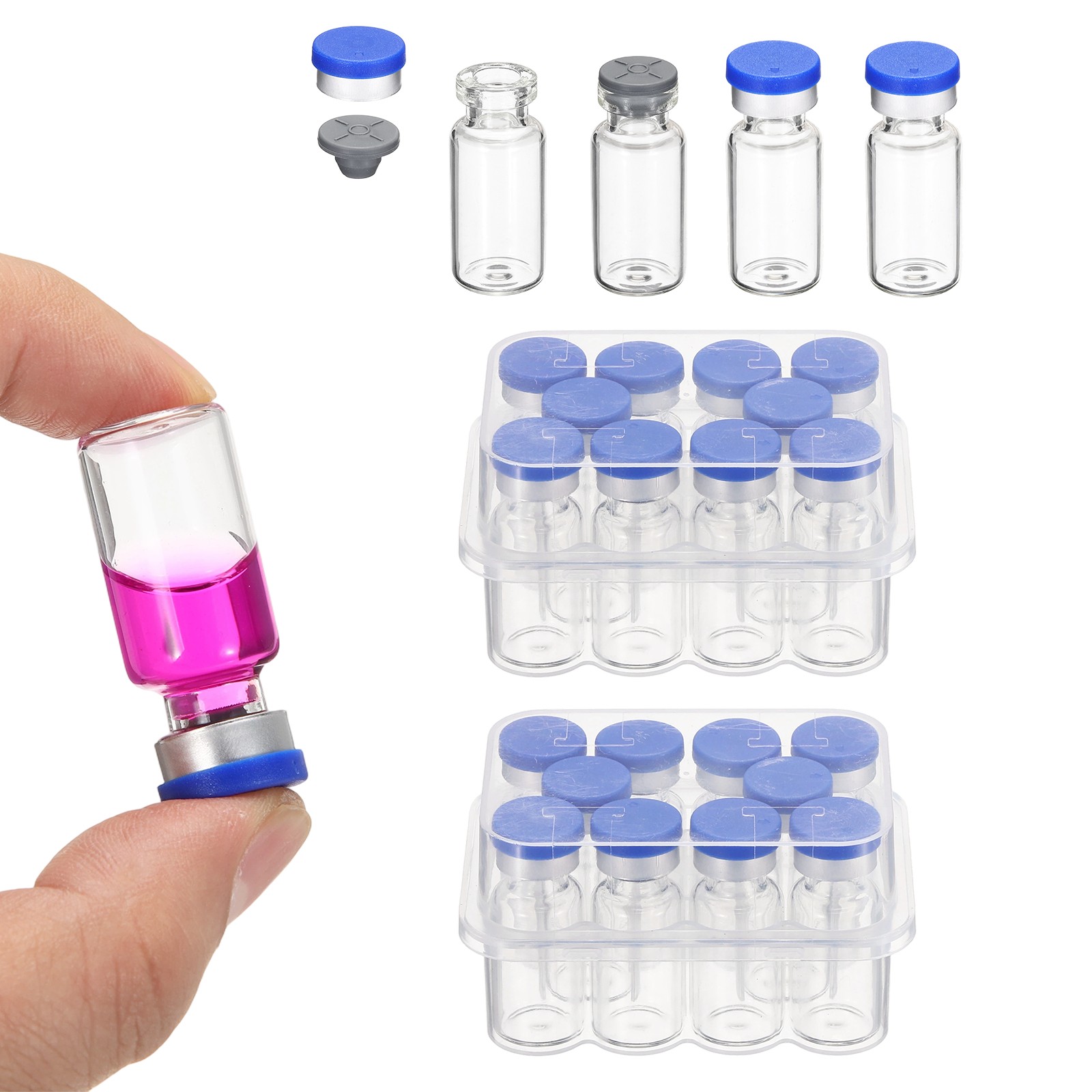 20 Pack 3ml Lab Empty Vials for Injection, Transparent and Blue