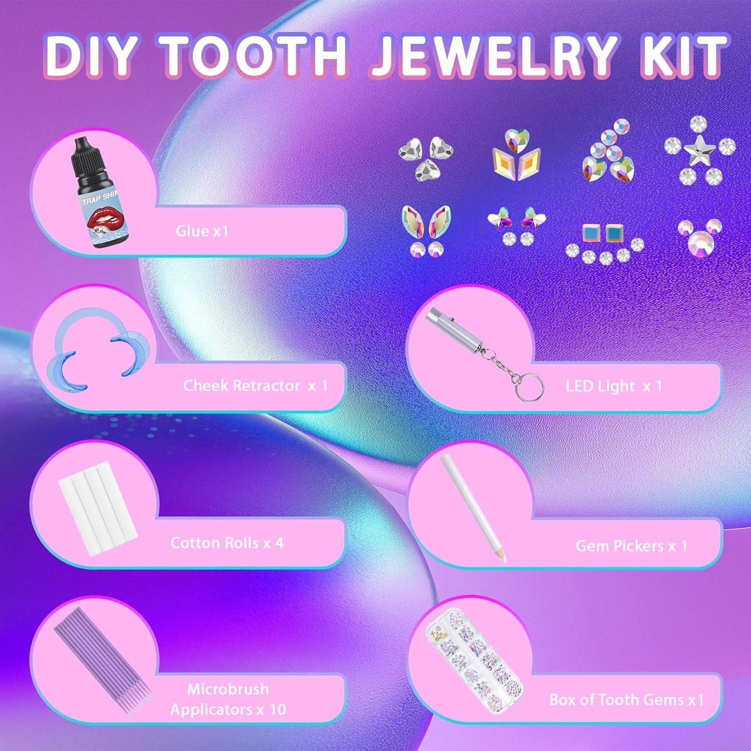 Stylish DIY Tooth Gem Kit: 200+ Crystals for Effortless Smile Transformation
