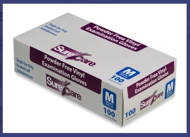 SureCare® LARGE Powder Free Vinyl Clear Examination 4 MIL 10/100 case