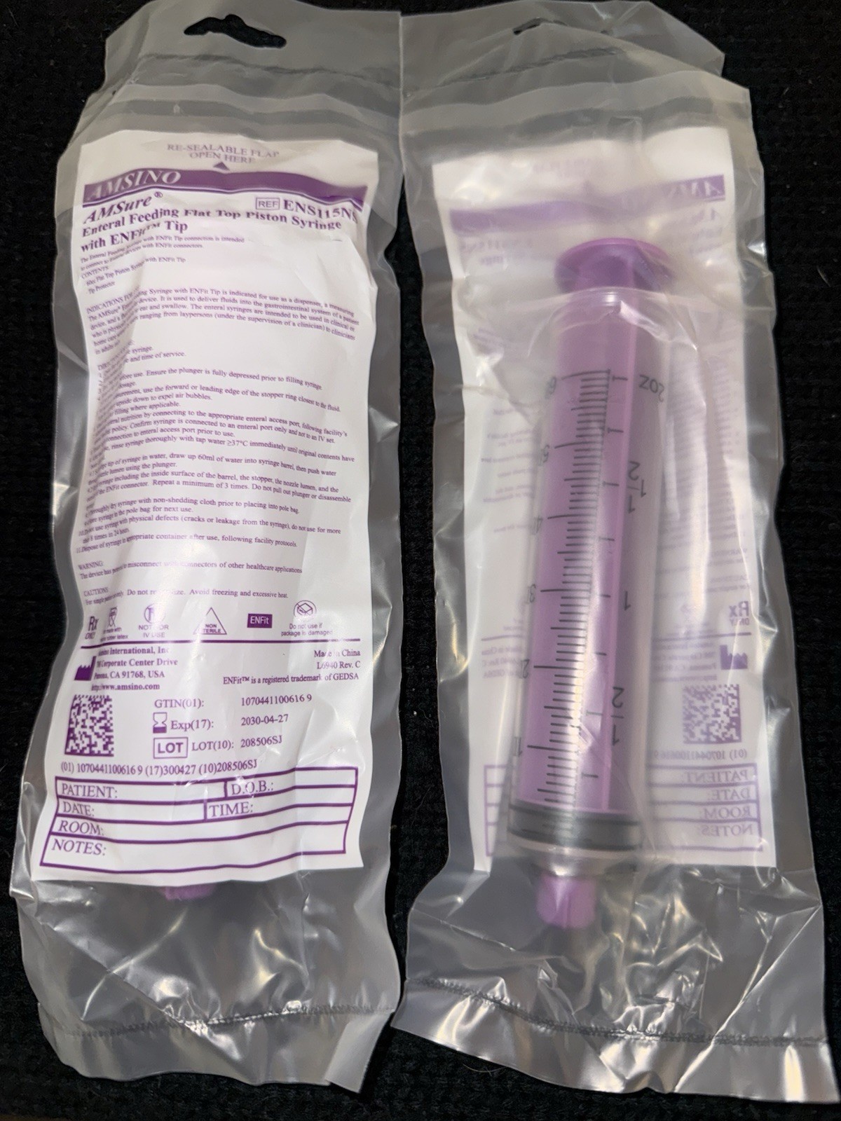 Lot Of 25 AMSINO AMSure Enteral Feed Flat Top Piston Syringe ENFit Tip ENS115T
