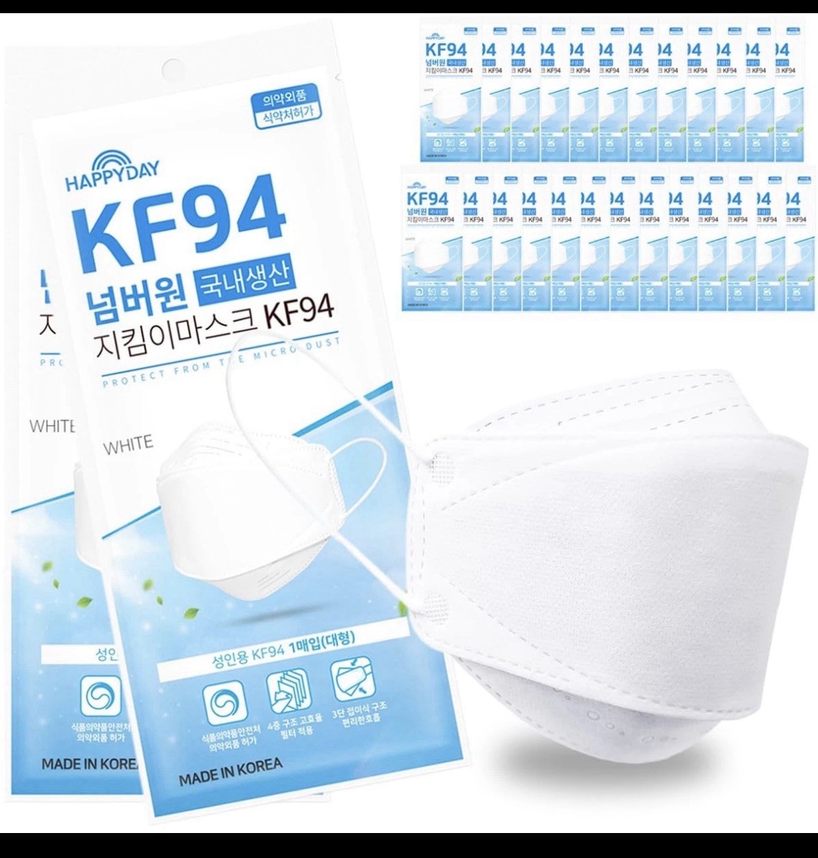 A Set of 25 Packages Made in KOREA KF94 White for Adult