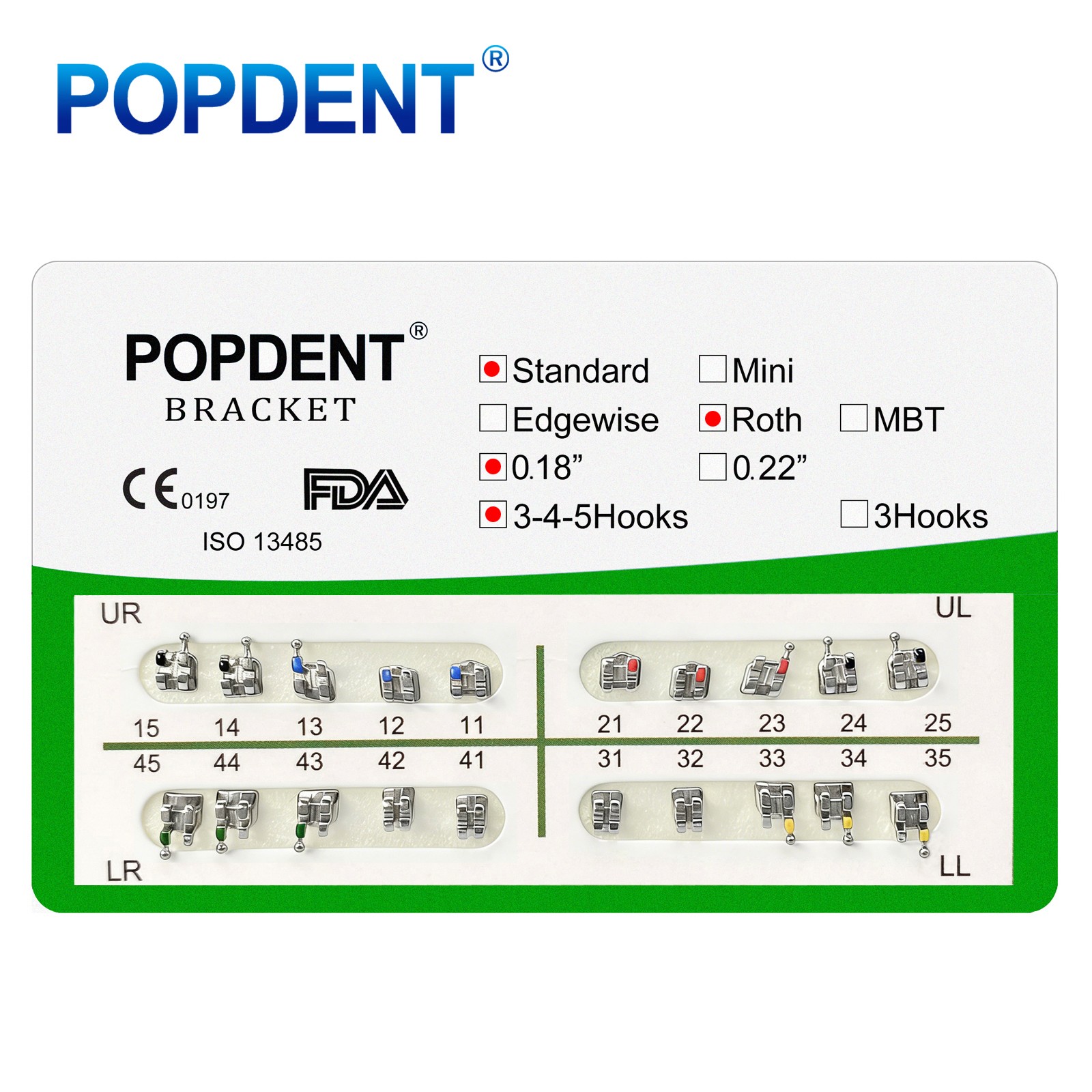 10Kit POPDENT Dental Orthodontic Metal Brackets Standard Roth 018 345H Monoblock