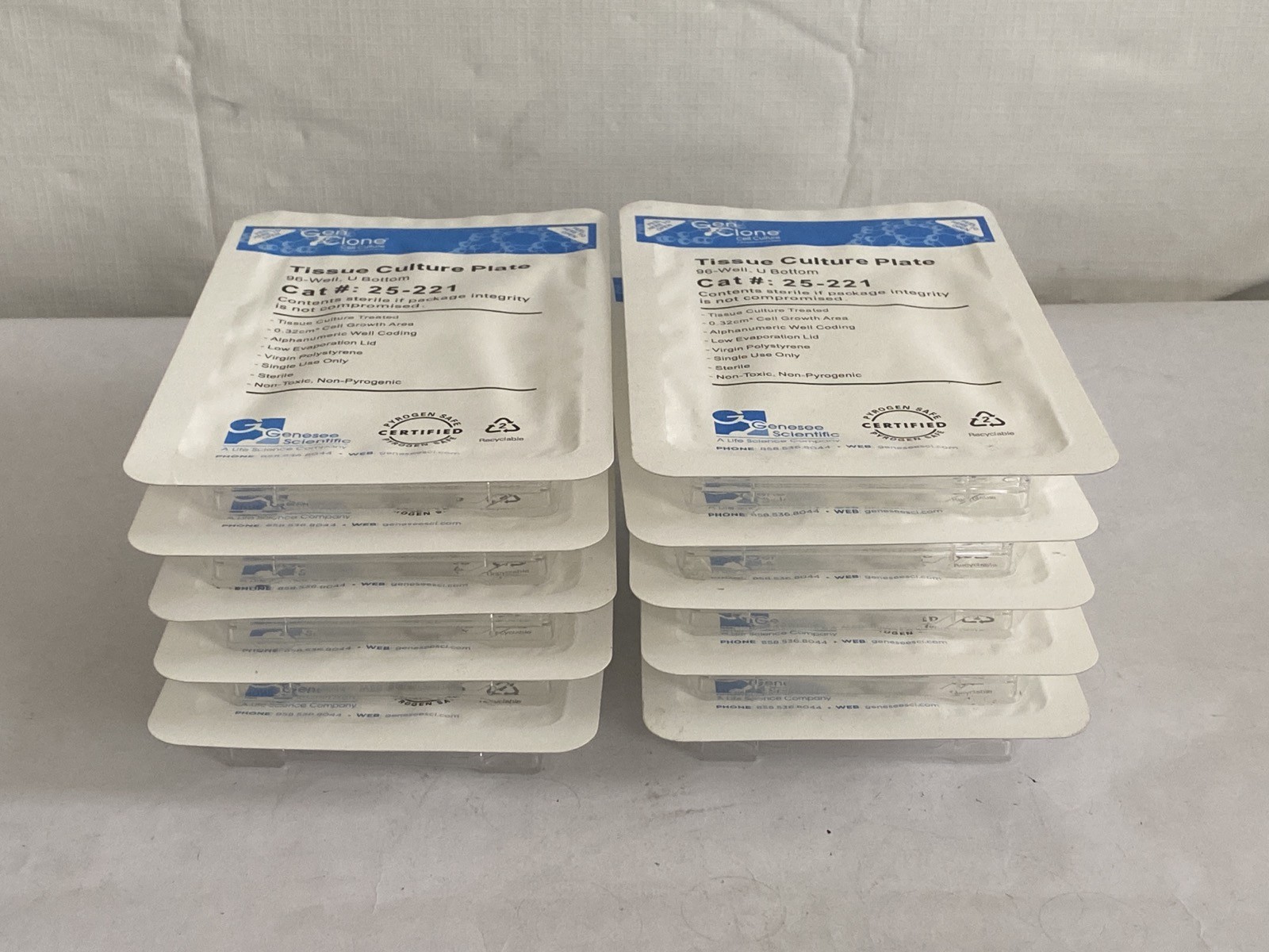 (10) GENESEE GenClone 96-Well Optically Clear PS TC Treated Culture Plate 25-221