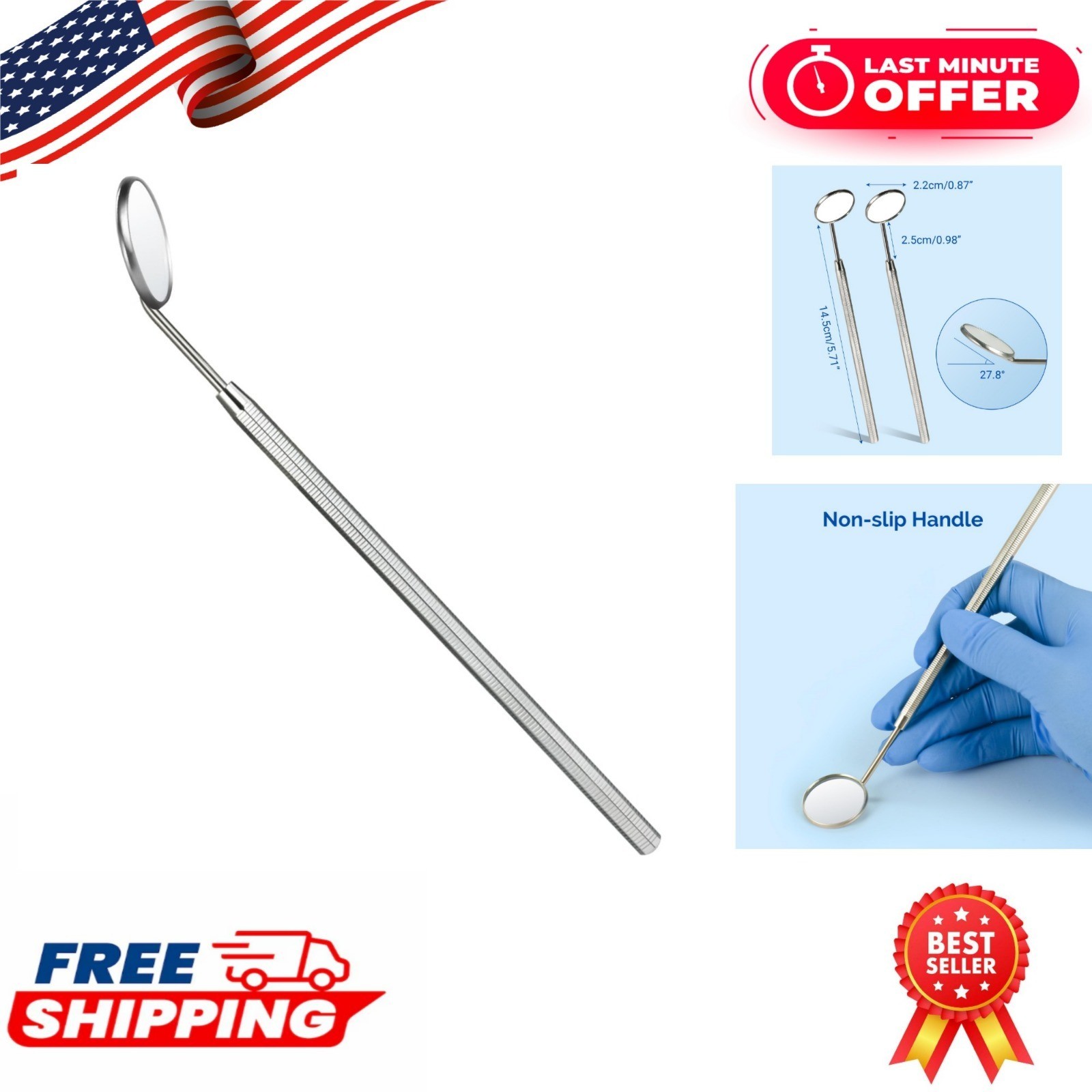 JMU Dental Mouth Mirror #5 Stainless Steel, 6.5″ Length, Dentist Tool