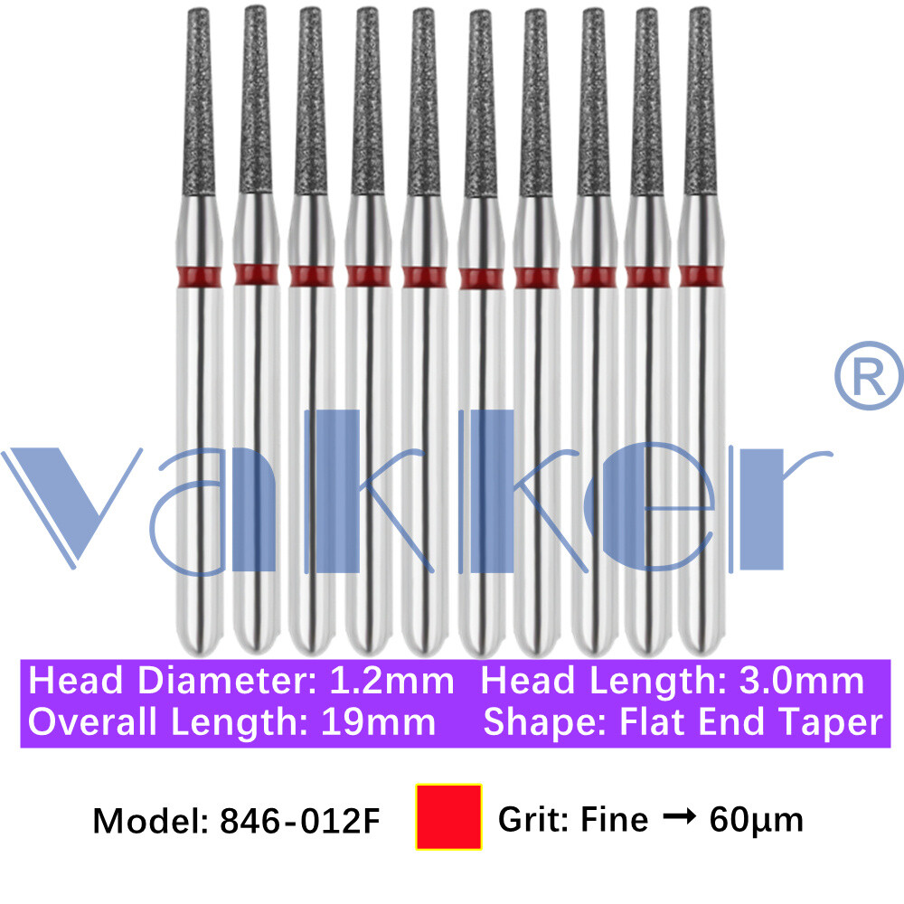 10pc Diamond Bur Shape Modified Flat End Taper Handpiece Bur Fine Medium Coarse
