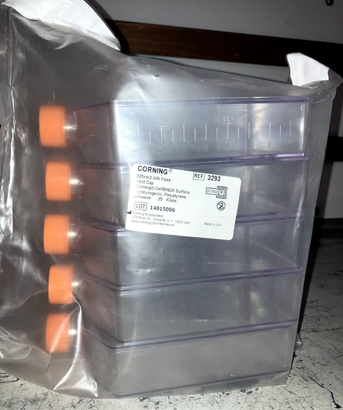 MULTIPLE AVAILABLE LOT of 5 Corning 3293 225 cm2 AIN Flask