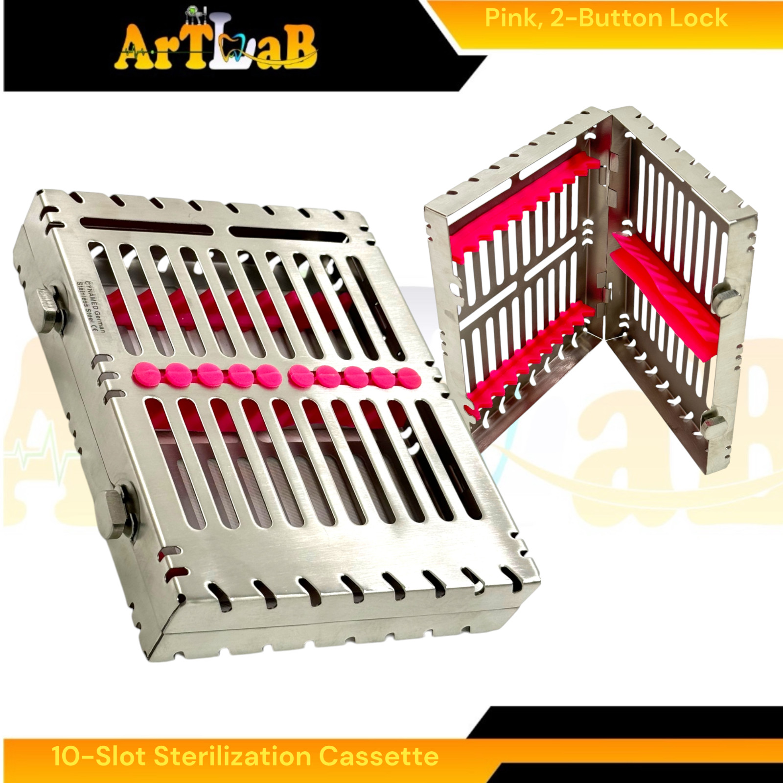 6 Count – Sterilization Cassettes for 10 Instruments, Detachable, 2-Button Lock