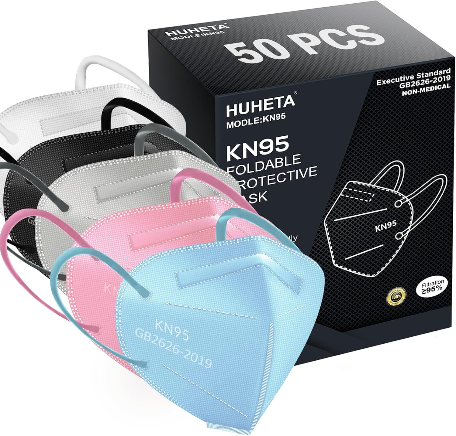 50 Packs KN95 Face Mask 5-Ply Breathable & Comfortable Filter Safety Mask (50PCS