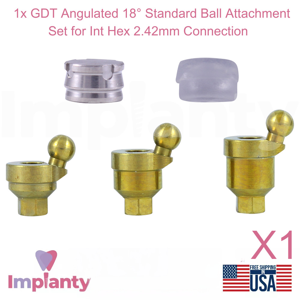 1x Dental Angulated 18° Standard Ball Attachment Set Titanium Int Hex 2.42mm