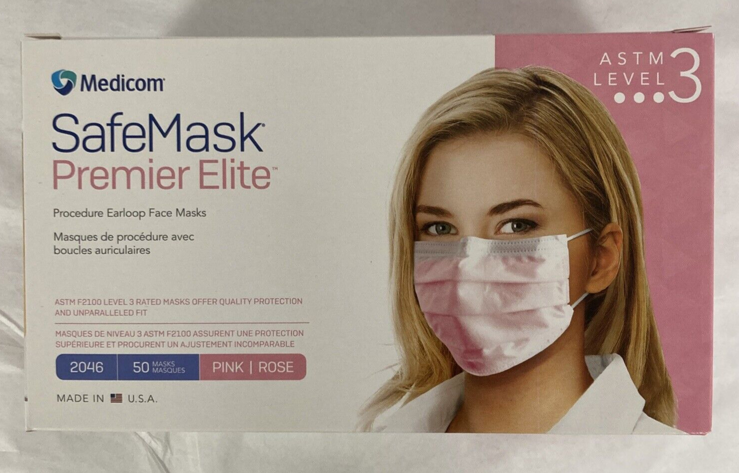 Medicom #2046 Ear-loop Surgical Face Masks, Pink, Box of 50