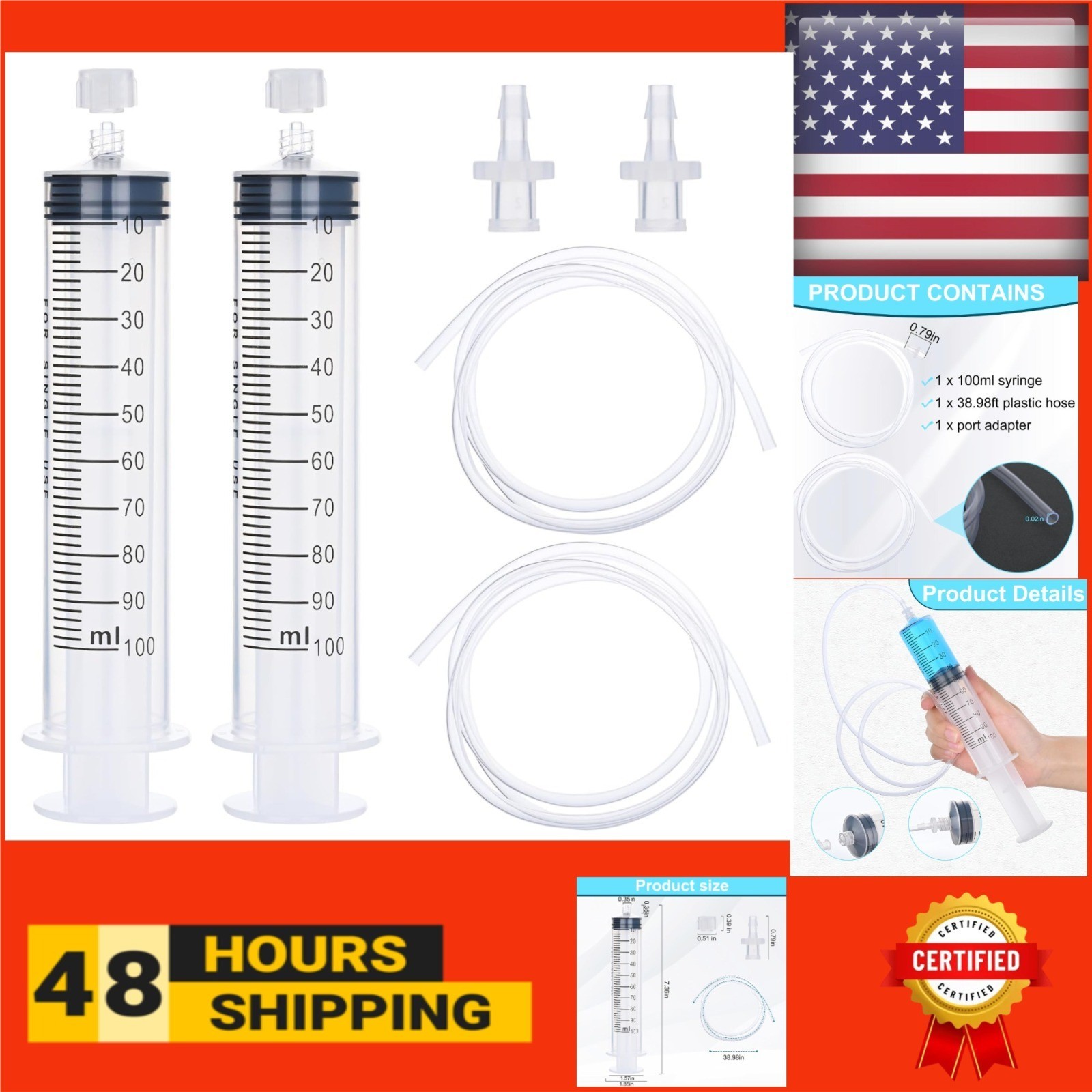 100ml Luer Lock Syringe – 2 Pack with Tubes & Connectors for Liquid